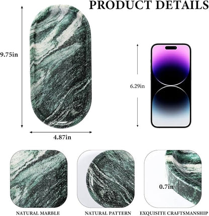 Koville Green Marble Tray for Bathroom Countertop, Stone Jewelry Dish Candle - Image 2