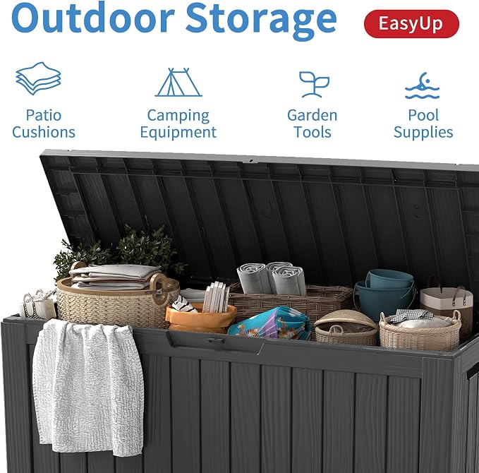 EasyUp 85 Gallon Outdoor Storage Box, Resin Waterproof UV-Resistant Deck Box - Image 4