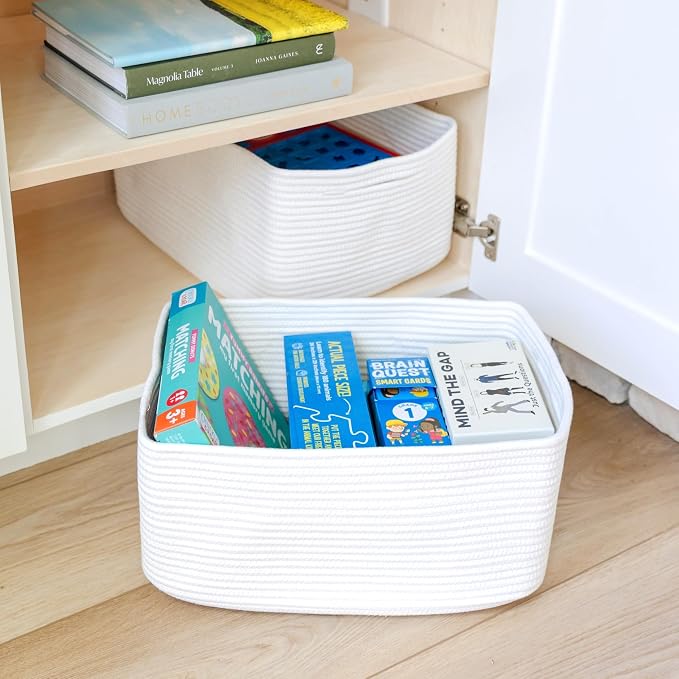 NaturalCozy Storage Baskets 16.8”x13”x7.6” Cotton Rope Woven Baskets - Image 9