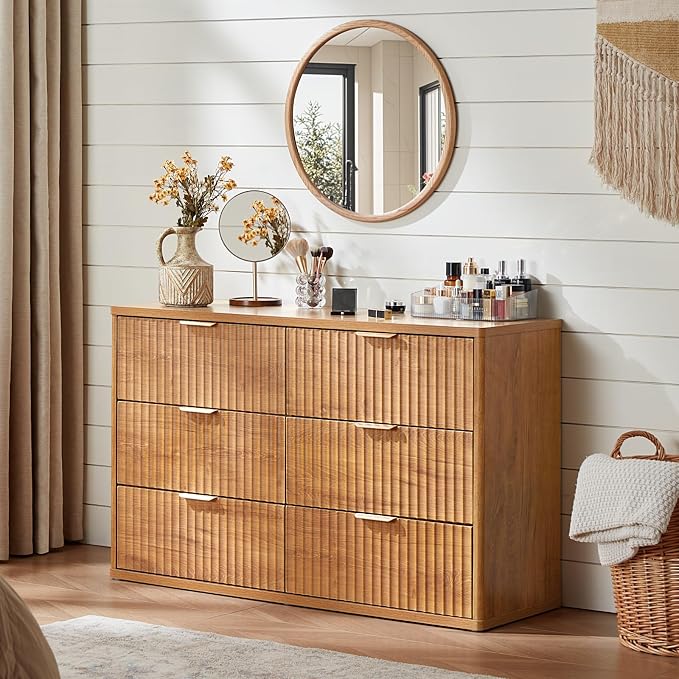 LEYAOYAO Fluted 6 Drawers Dresser Set of 2, Curved Profile Design, Dresser TV - Image 5