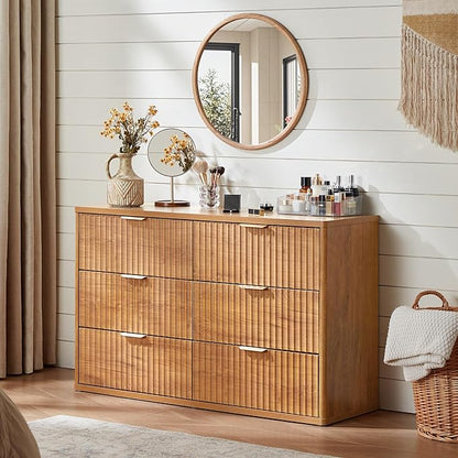 LEYAOYAO Fluted 6 Drawers Dresser Set of 2, Curved Profile Design, Dresser TV - Image 5