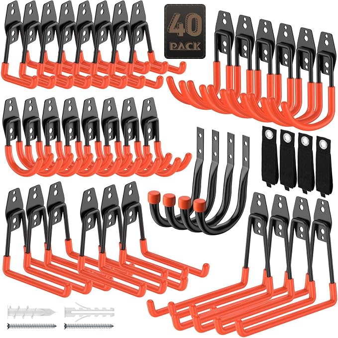 40 Pack Utility Steel Heavy Duty Wall Mount Garage Hooks, by YouthZeal