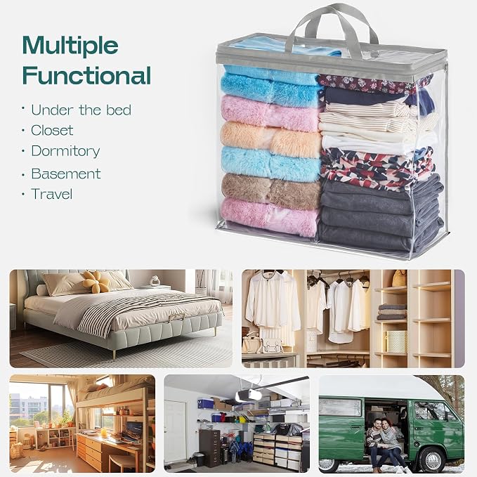 5 Pack Clear Storage Bags for Clothes, 22L Blanket Storage Bags, Under Bed - Image 9