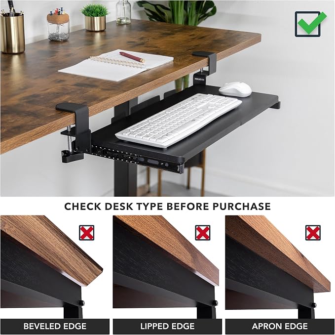 Mount-It! 24” Clamp-On Under Desk Keyboard Tray, Slide-Out Keyboard Drawer - Image 5