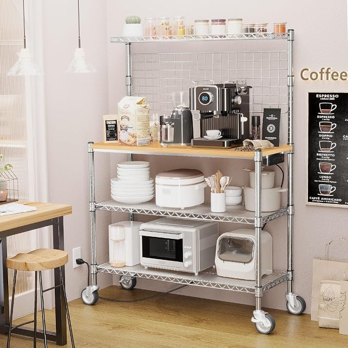 Leteuke Bakers Rack with Power Outlet & Storage, 36 Inch Microwave Stand - Image 5