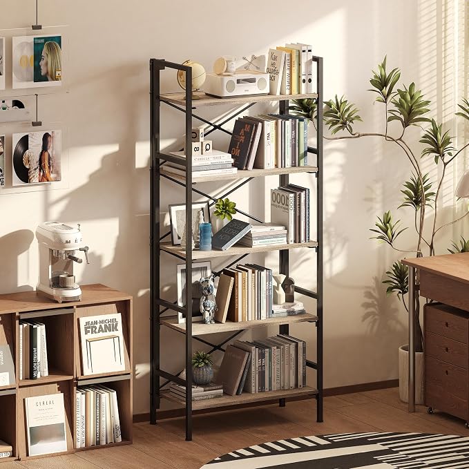 Folding Bookshelf, 5 Tier Bookcase Foldable Shelf - Image 2