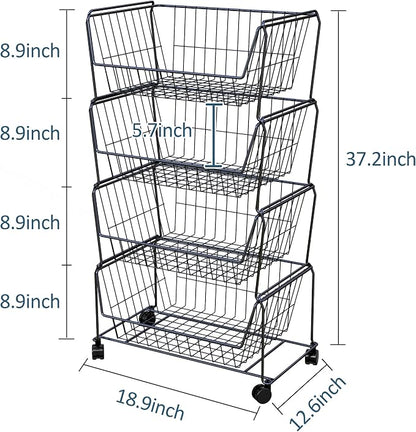 PUSDON 4-Tier Stackable Metal Storage Baskets, Anti-Rust Fruit Vegetable Rack - Image 4