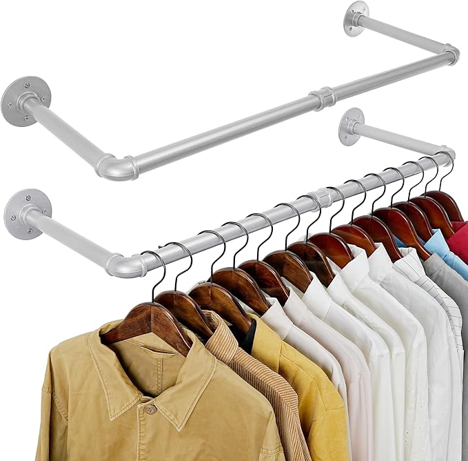 WEBI Industrial Pipe Clothing Rack, Heavy Duty Metal Garment Rack Bar Wall by WEBI