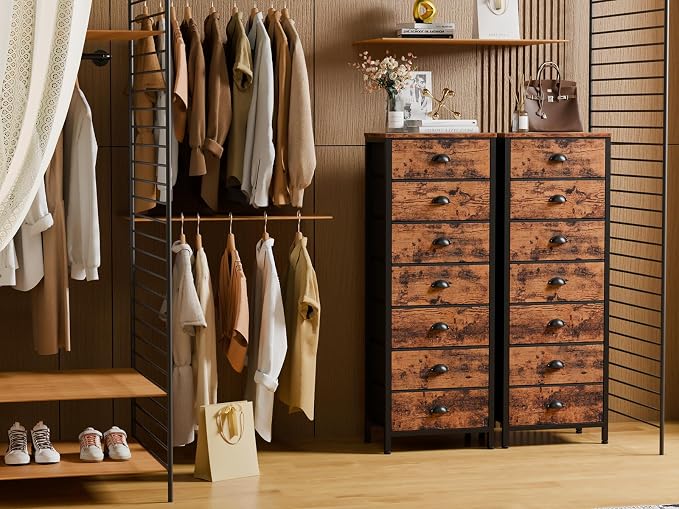 Furnulem Bedroom Dresser with 7 Drawers, Tall Industrial Fabric Chest of Drawers - Image 2