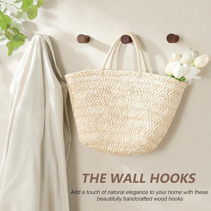Wooden Wall Hooks 6 Pack, Modern Decorative Coat Hook Wall-Mount, Handmade - Image 3