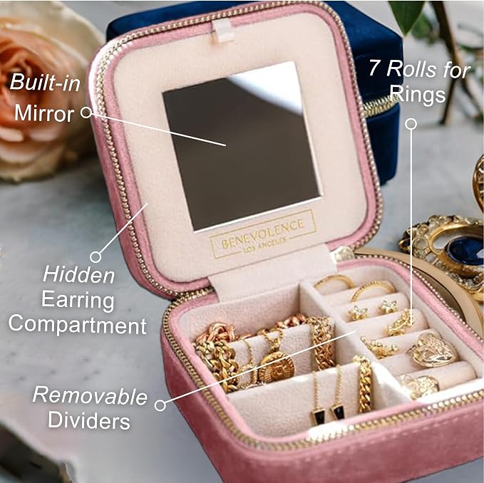 Benevolence LA Plush Velvet Jewelry Box | Travel Jewelry Case Organizer - Image 3