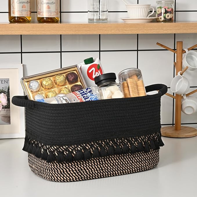3 Pack Storage Basket for Shelves, Boho Cotton Rope Storage Bins - Image 6