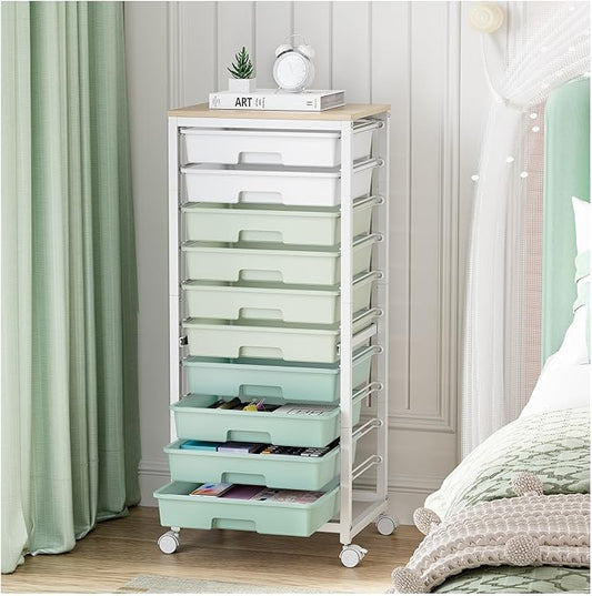 Rolling Cart with Drawers, 10 Drawer Rolling Cart, Storage Cart, Utility Cart by SYKIARIOL