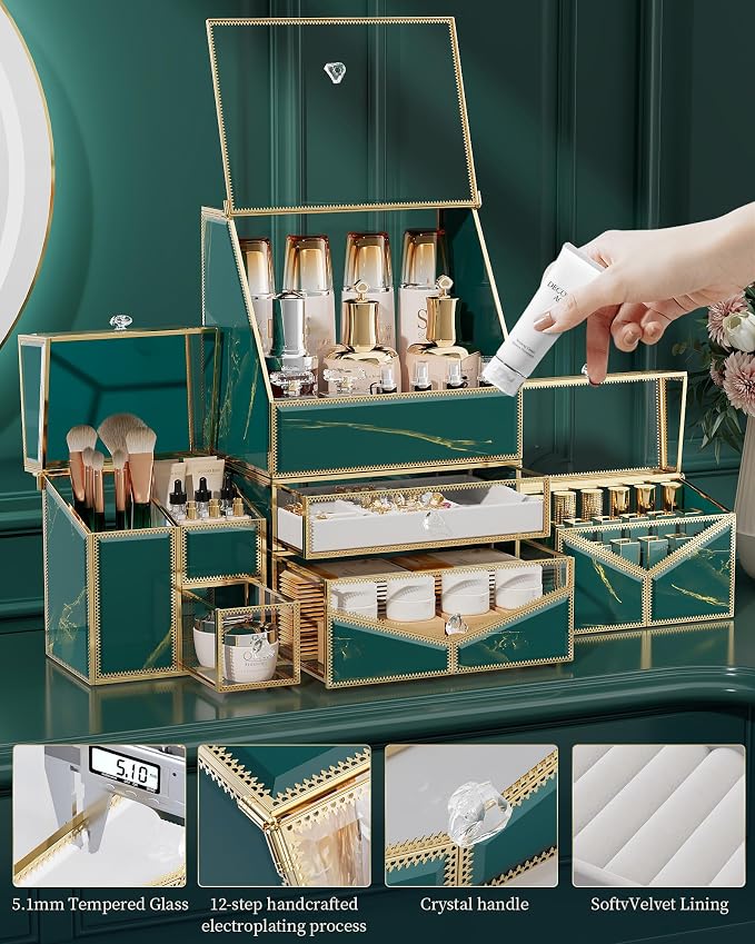 Extra Large Makeup Organizer, Glass Cosmetic Storage - Image 5