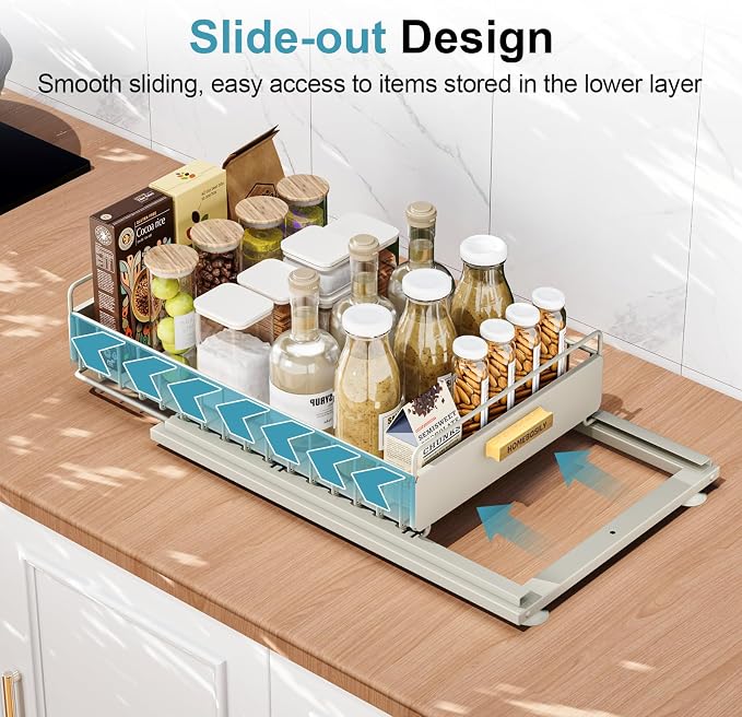 Under Sink Organizer, 2 Pack Pull Out Kitchen Cabinet Organizer, Mute Slide-Out - Image 3