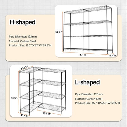 4 Tiers Storage Shelves Load 1200LBS, Metal Shelving Wire Metal Shelving Unit - Image 3