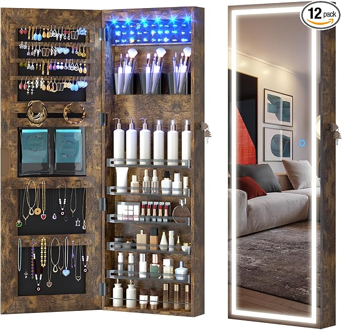 LVSOMT LED Mirror Jewelry Cabinet, Wall/Door Mount Jewelry Armoire Organizer by DecorateHomeatEase