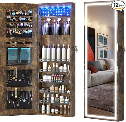 LVSOMT LED Mirror Jewelry Cabinet, Wall/Door Mount Jewelry Armoire Organizer by DecorateHomeatEase