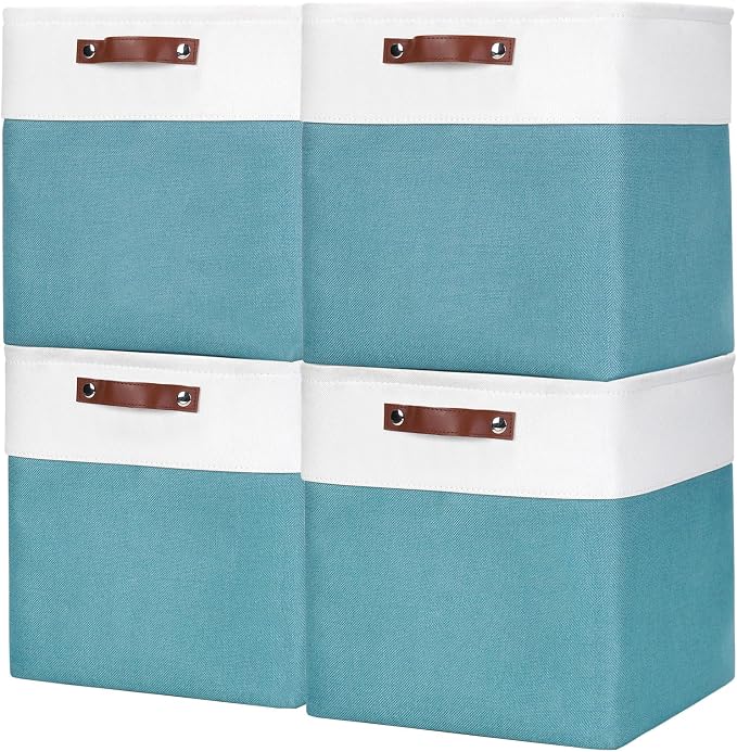 13x13 Cube Storage Bins, Collapsible Fabric Storage Box, 4 Pack Closet Baskets by Bagnizer