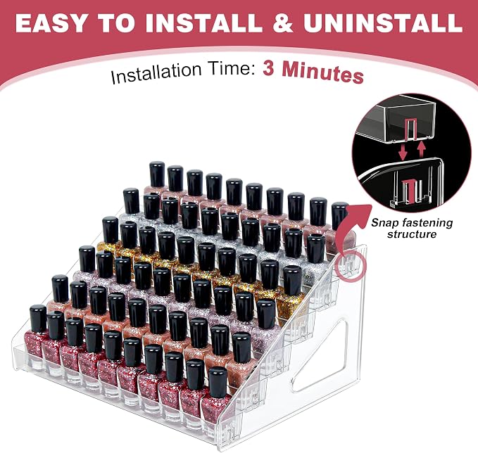4-Tier Clear Acrylic Nail Polish Storage, Holds 32-64 Bottles, Sunglasses - Image 3
