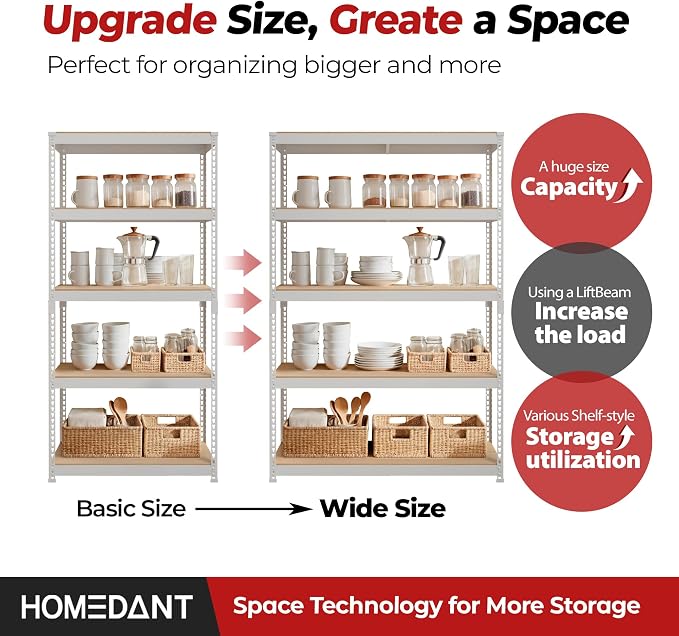 HOMEDANT 5 Tier Storage Shelves Adjustable Laminated Boltless Garage Metal - Image 9