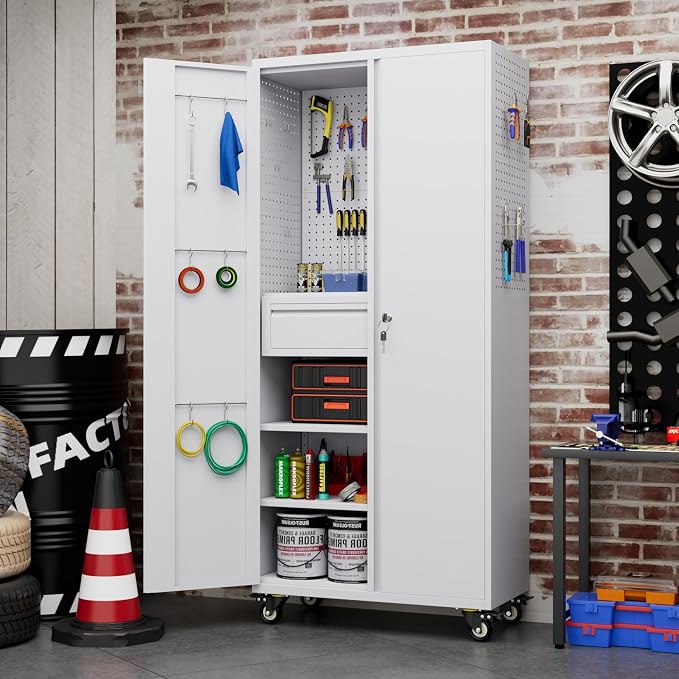 Metal Garage Cabinet with Wheels, Office Assembly Required - Image 9