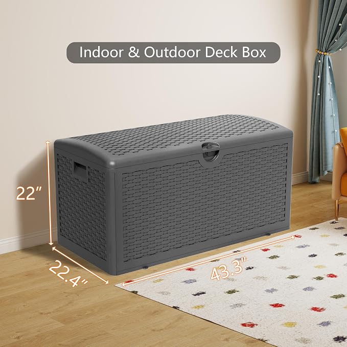 80 Plus Gallon Resin Deck Box, Waterproof Outdoor Storage Box - Image 9