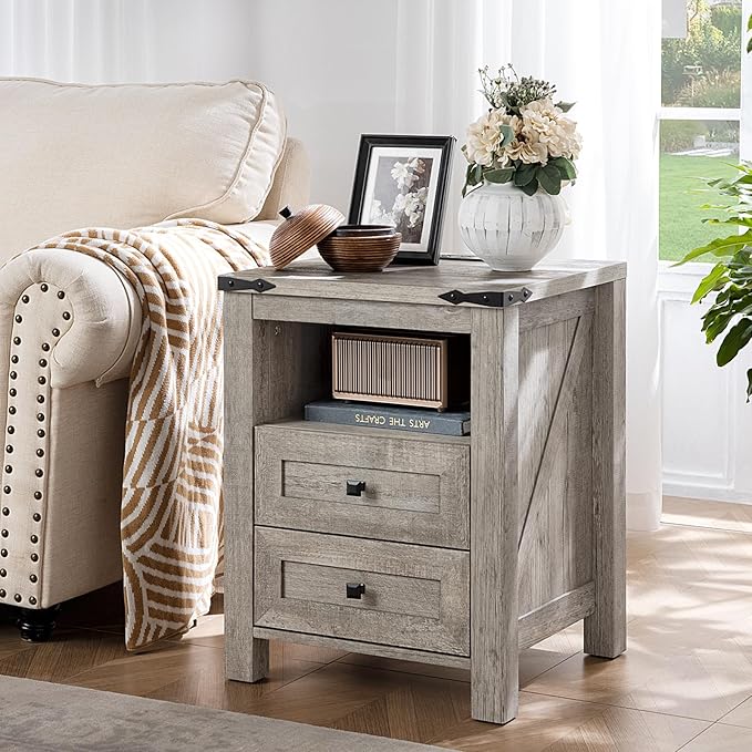 Nightstand with Charging Station and USB Port, Farmhouse Night Stand with 2 - Image 3