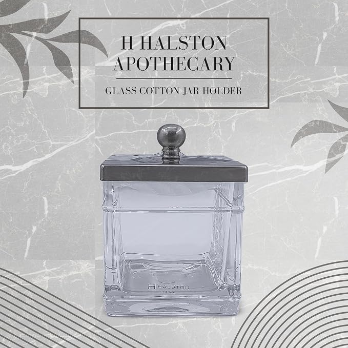 Apothecary Glass Cotton Jar Holder Brushed Nickel Stainless Steel Lid, Elegant - Image 3