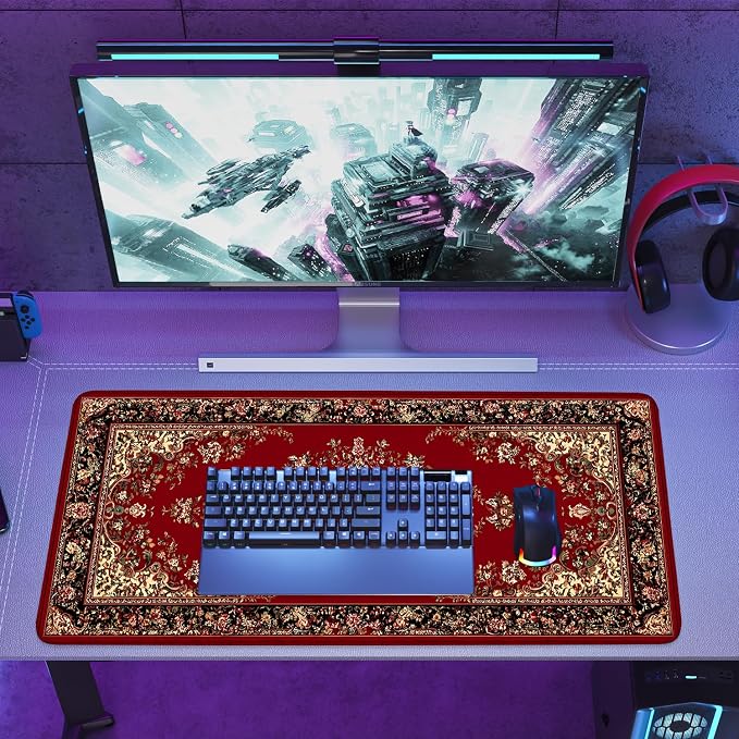 Red Vintage Persian Rug Mouse Pad – Large Extended Desk Mat 35.43 x 15.75 in – - Image 8