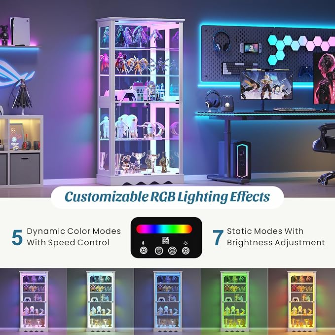 Glass Display Cabinet with RGB Light, 5-Tier Curio Cabinet - Image 3