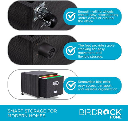 BIRDROCK HOME Rolling File Cabinet – Decorative Storage Shelf w/Removable Bins - Image 7