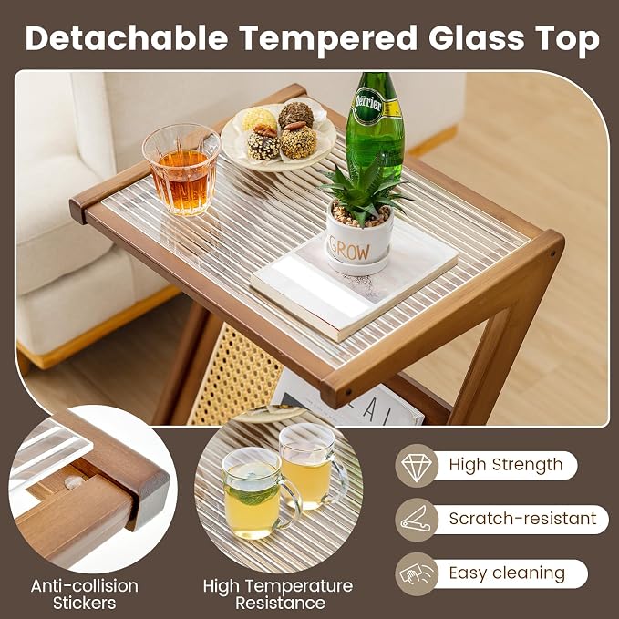 GOFLAME Rattan Side Table, Z-Shaped End Table - Image 5