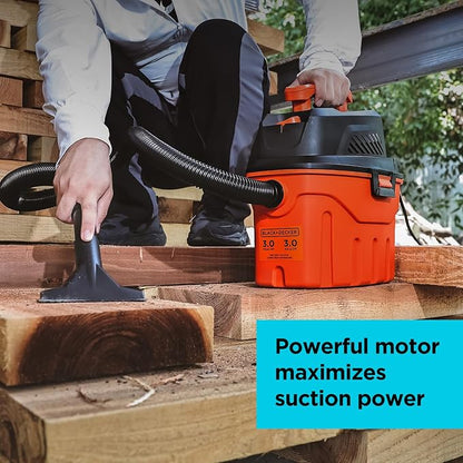 BLACK+DECKER Shop Vacuum Wet and Dry, 3 Gallon 3.0 Peak HP, 3-in-1 Portable - Image 3