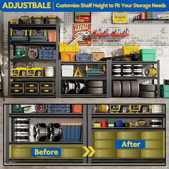 63''H Garage Shelving Heavy Duty, 1600LBS Storage Shelves, 5-Tier Adjustable - Image 4