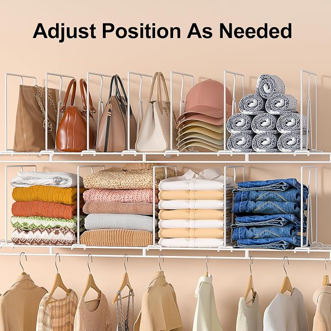 Wire Shelf Dividers for Closet: Tall 8 Pack 12-Inch Deep Adjustable Organizer - Image 5