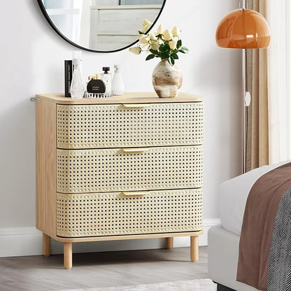 ORRD 3 Drawer Dresser, Modern Iron Rattan Cabinet Dresser - Image 7