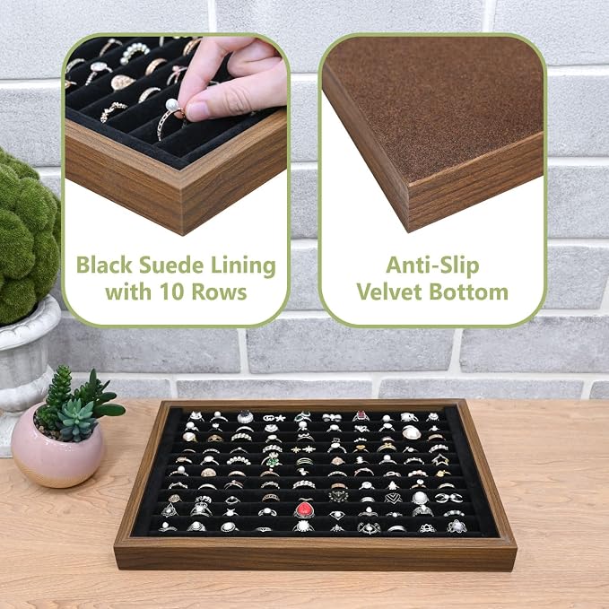 MOOCA 2 Pcs Wooden Ring Display Tray Set - Image 4