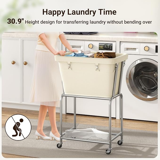 ELYKEN Laundry Cart with Wheels, Rolling Laundry Hamper with Removable Bag and - Image 7