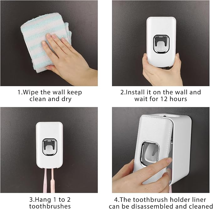 2 Slot Plastic Toothbrush Holder and Toothpaste Dispenser Wall Mounted - Image 5