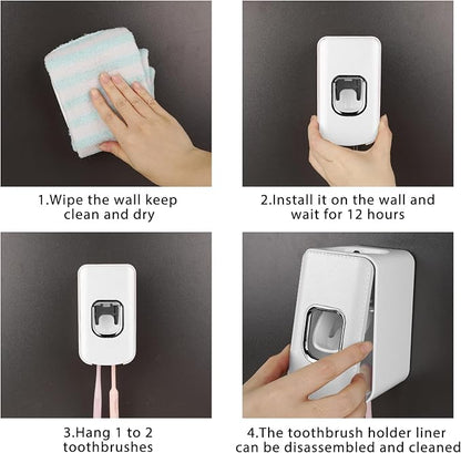 2 Slot Plastic Toothbrush Holder and Toothpaste Dispenser Wall Mounted - Image 5
