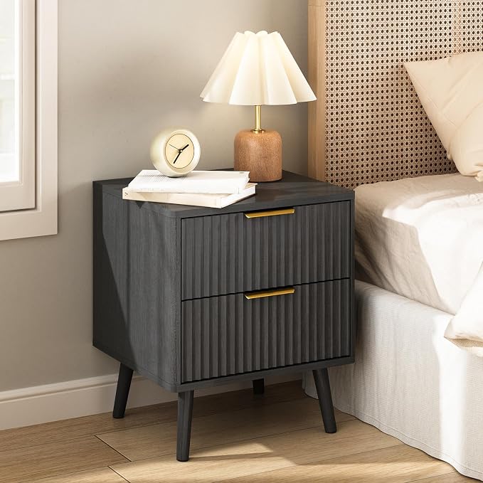 CARPETNAL Fluted Nightstand Set of 2, Wood End Table Mid Century Night Stands - Image 5