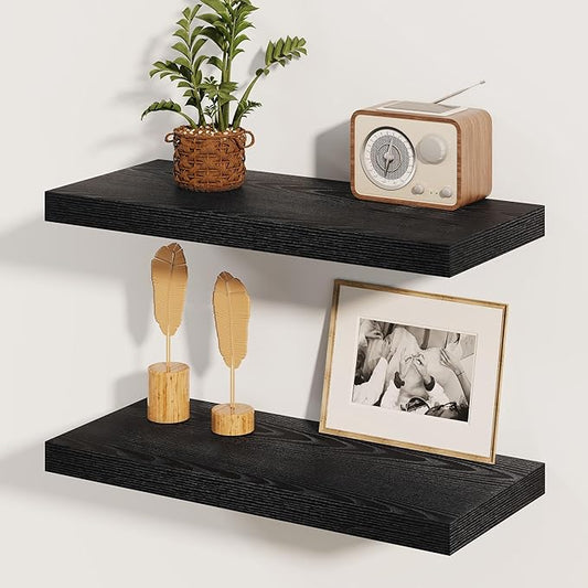 Fun Memories Rustic Black Floating Shelves 24 Inch Long, 8 Inch Deep Floating by FunMemories