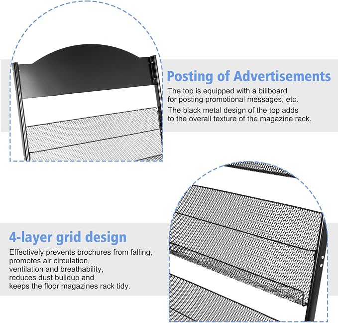 lesolar Floor-Standing Magazine Rack 4-tier Newspaper Holder Book Display Shelf - Image 4