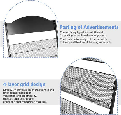 lesolar Floor-Standing Magazine Rack 4-tier Newspaper Holder Book Display Shelf - Image 4