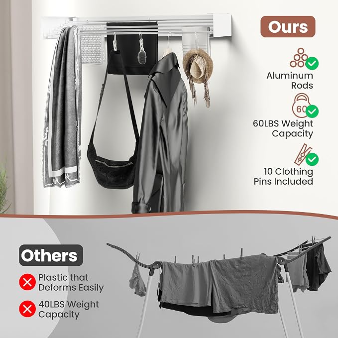 Wall-Mounted Clothes Drying Rack – Foldable Laundry Drying Rack, Space-Saving - Image 5