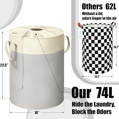 Simple Houseware 74L Collapsible Laundry Hamper, Round Cotton Basket - Image 3
