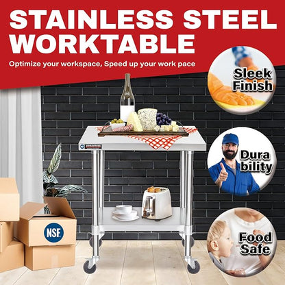 DuraSteel 24x30 NSF Stainless Steel Cart Work Table - Image 2