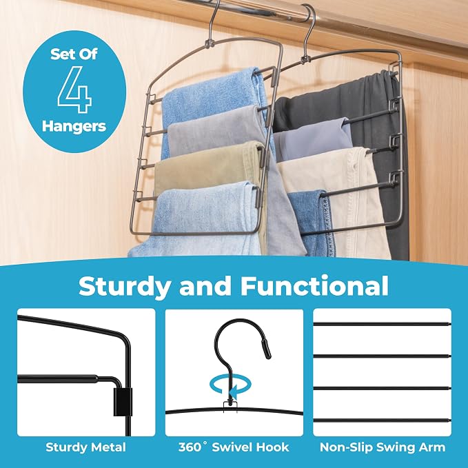 Fontaines Luxury 5 Tier Pants Hangers 4 Pack - Image 4