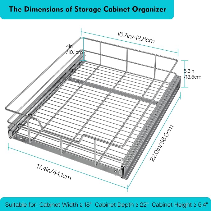 Pull Out Cabinet Organizer 17" W X 22" D, Slide Out Drawers - Image 2